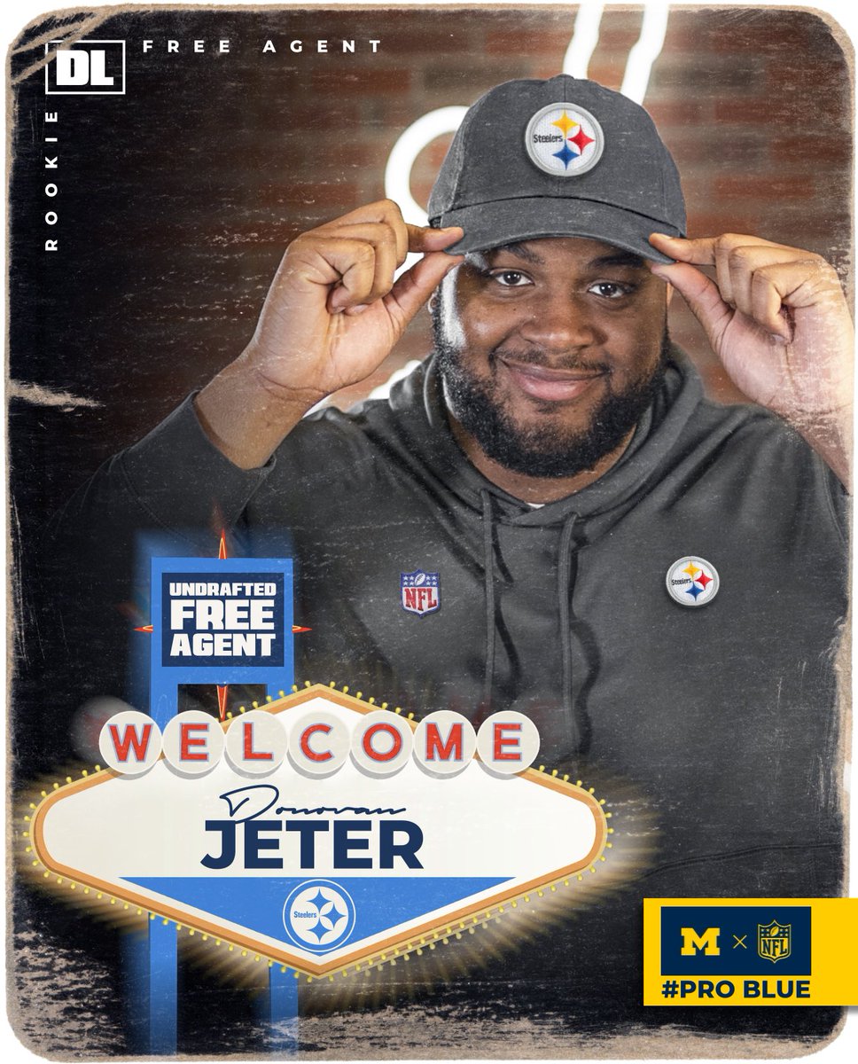 UMichFootball's tweet photo. Congratulations Donovan Jeter on reaching a UFA agreement with the Pittsburgh @steelers! 

https://t.co/oZy2okBomH 

#GoBlue ➡ #ProBlue 〽 https://t.co/bjcOMoalut