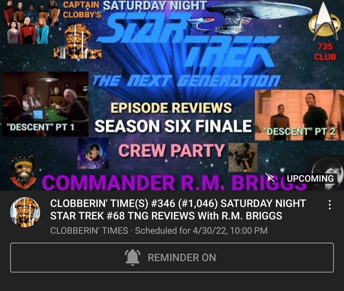 GNinjuh's tweet photo. 👊CLOBBERIN TIME(S)👊 #346 (#1,046)
SATURDAY NIGHT #StarTrek #068
TNG REVIEWS With RAQUEL BRIGGS
@BenJGrimm64, Món Capitán
@RaquelMBriggs, COMMANDER
STOP IN FOR SOME #RealTrek! 🖖🏾😁
#ClobberinTimes
https://t.co/Z1XI8uIekf
CHECK OUT #RMBriggs ⬇️⬇️⬇️
https://t.co/G85BaQlM68 https://t.co/DKEyvwCfmE