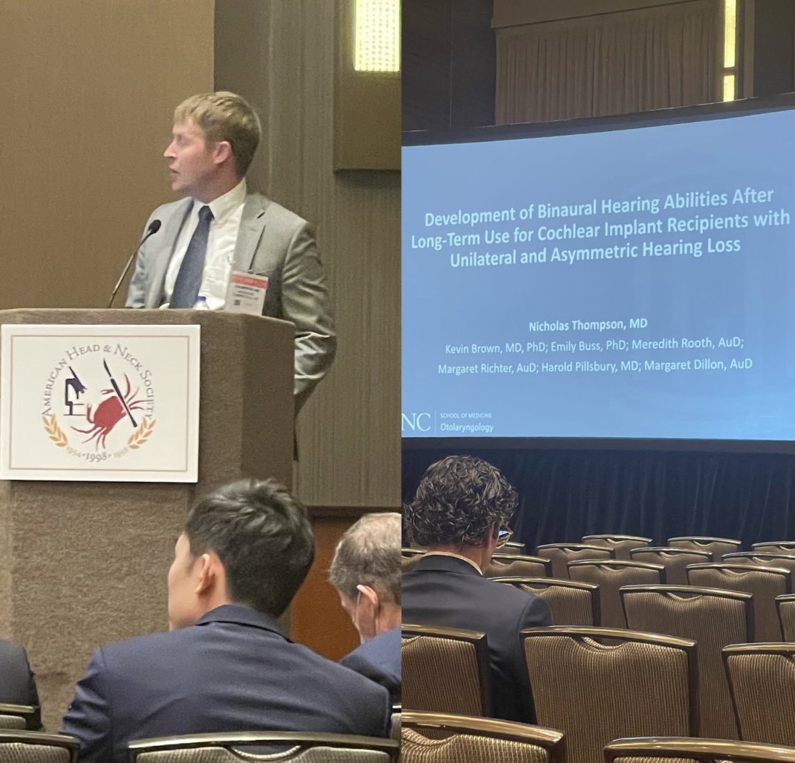 unc_ciresearch's tweet photo. Drs. Brown, Thompson, Lopez, and Martini-Stoica enjoyed sharing our clinical research & learning from colleagues at #2022COSM! @UNC_ENT @__COSM @Triological🦻🏾🧠#CochlearImplant #ENTweet #otolaryngology #otology #ScienceSpotlight #TarHeelsintheWild 🐏 https://t.co/BAYFeBEgxJ