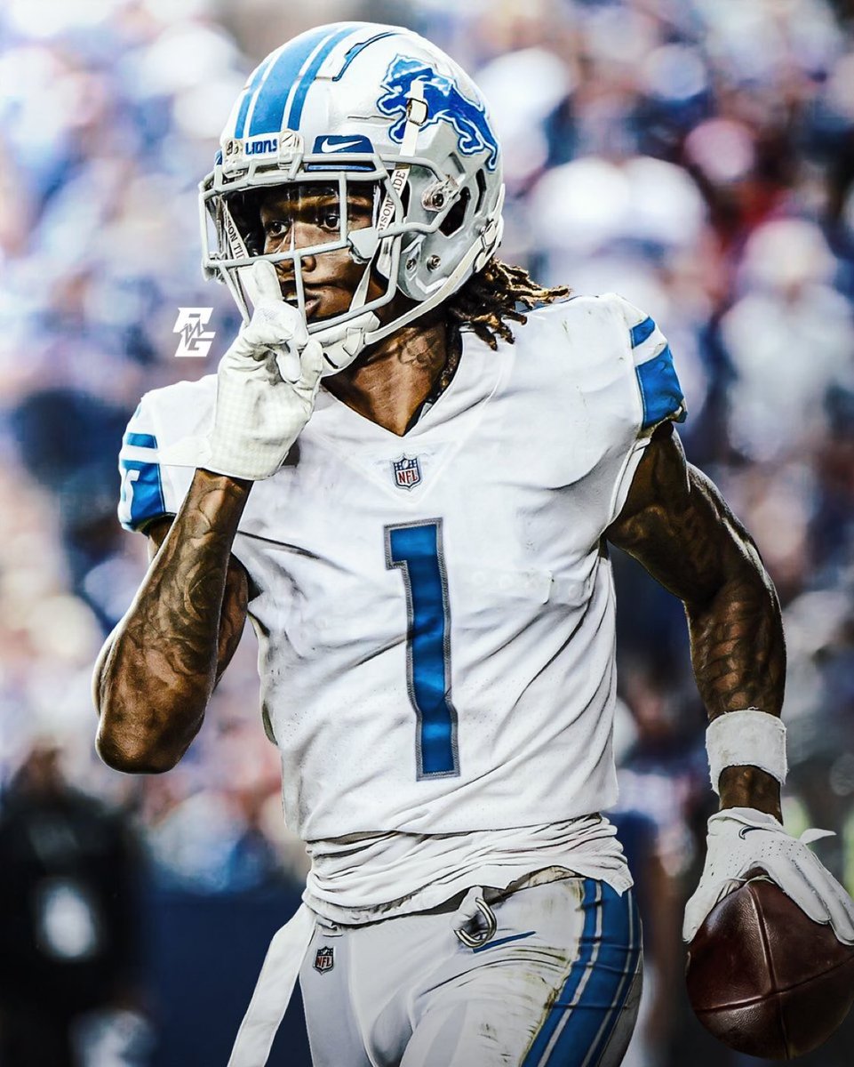 woodwardsports's tweet photo. First look at Jameson Williams in the Honolulu Blue and white! #OnePride 

via @revivedgraphic https://t.co/XJb4BHIAd5