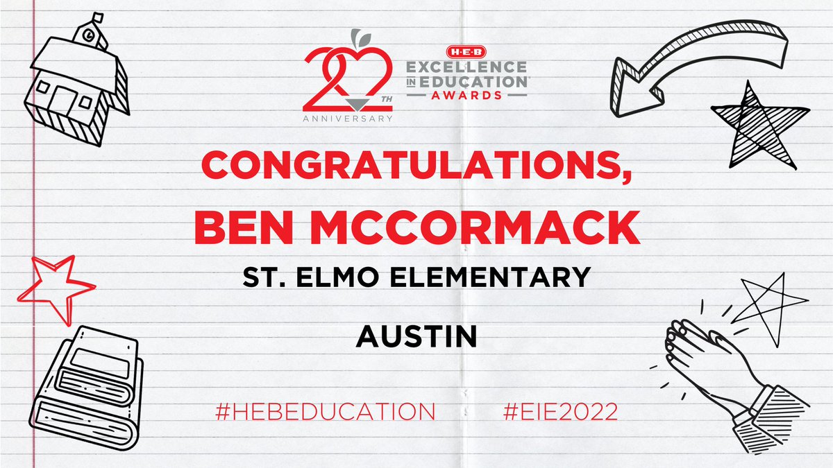 Congratulations to St. Elmo ES Principal Ben McCormack from @AustinISD, this year's Principal Elementary winner!
#EIE2022 #HEBEducation #HEBExcellence