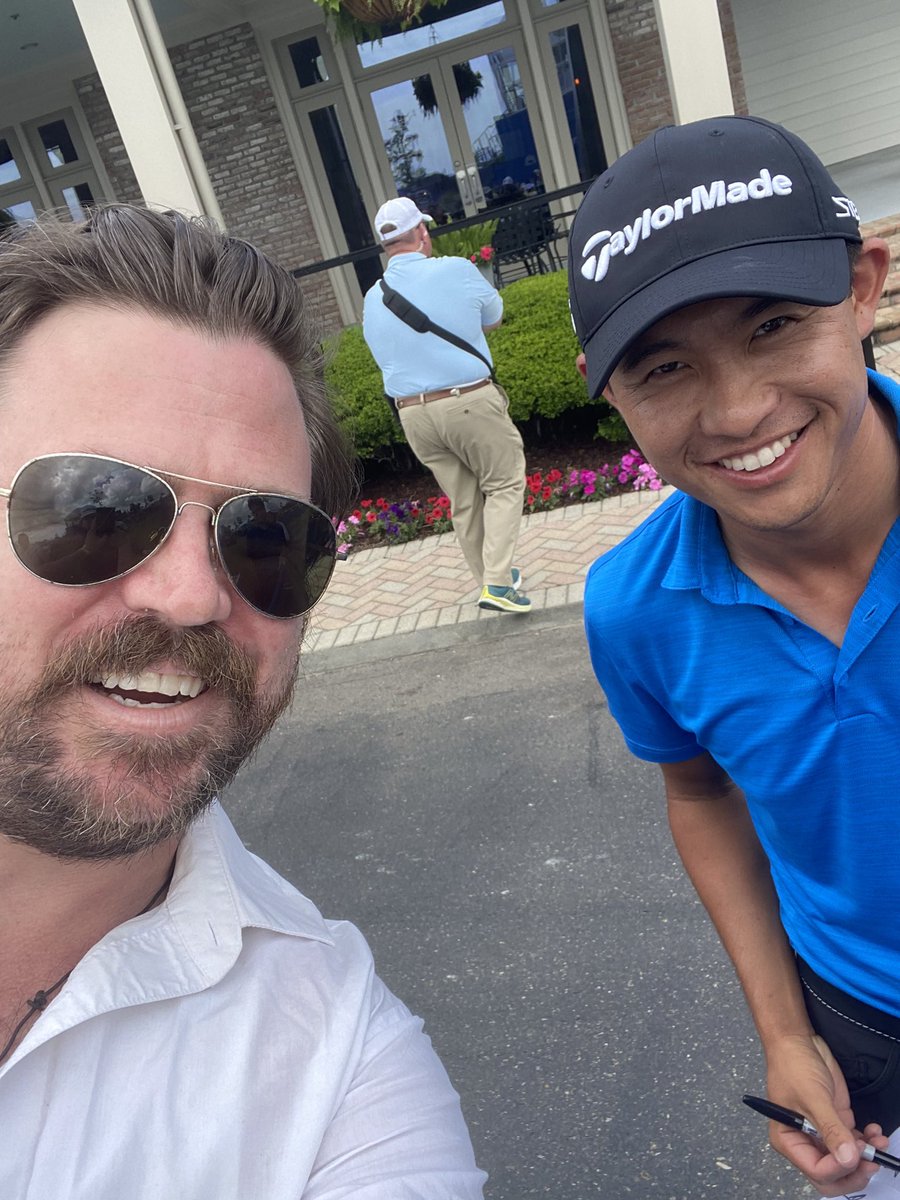 Twitter wants me to describe this image for those who are blind or low vision: it’s a picture of a two time major winner and a guy who came in second at the Rusty Nail’s 4th of July pie eating contest. I’ll let you guess who is who. @collin_morikawa #pgatour #pga #golf https://t.co/74XQzIRoCa