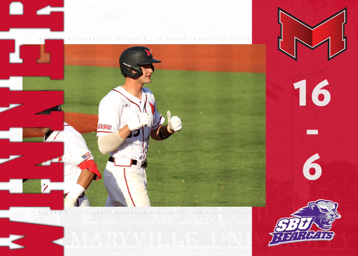 ⚾️ THE SAINTS WIN AGAIN! <a href="/BaseballMU/">Maryville University Baseball</a> took down SBU 16-6 in seven innings behind 6⃣ RBI from Ben Hopkins! 🐾⚾️ #BigRedM #GLVCbase

Recap: bit.ly/3Kx4qIQ