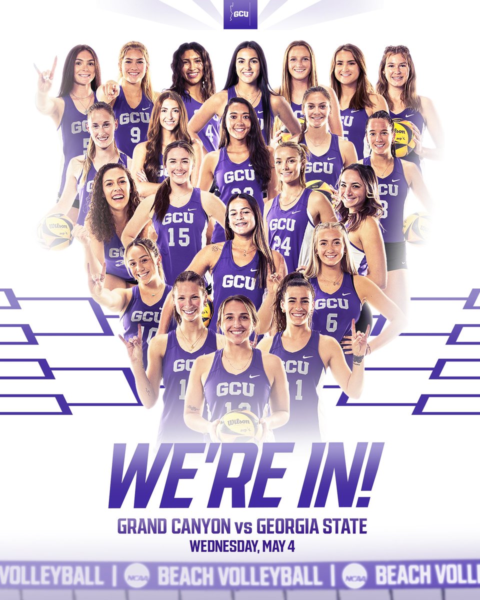 GCU_Beach's tweet photo. For the first time in school history, your Lopes are going to the NCAA Beach Volleyball Championship! 💃💜 #LopesUp https://t.co/RstzKmKXMe