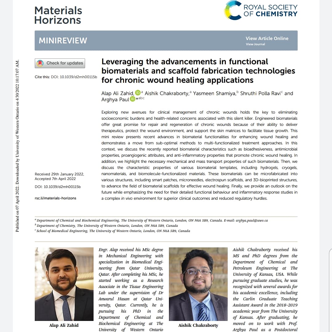 ZahidAlap's tweet photo. Alhumdulillah. Glad to share my recent article published in #materialshorizons which is a top international journal in the materials category having impact ≈ 14.

https://t.co/Ra3sNlBtY7
.
.
#royalsocietyofchemistry #rsc #westernuniversity #westernengineering #biointellab https://t.co/wG0ZBp4mQV