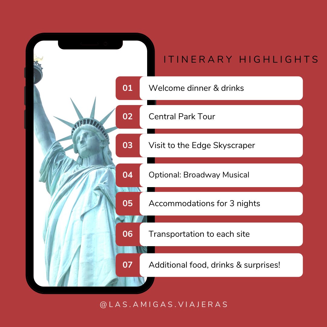 amigasviajeras's tweet photo. New York is available to book! Remember our tours are small groups (no more than 10 individuals). We know there is a lot of interest in this tour and want to make sure you get that coveted spot! We are offering a discount for if you book within the first 2 weeks. Take advantage! https://t.co/q8pm4rOVpx