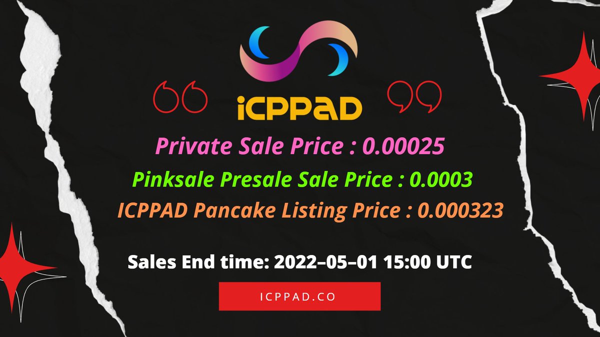 💥 Good News 💥
✔️ ICPPAD listed On pinksale For Presale 

Check More Details👉 pinksale.finance/#/launchpad/0x…

Private Sale Price : $0.00025 
Pinksale Presale price: $0.0003 
Pancake Listing price: $0.00032

Join Private sale app.cakepad.io/project/icppad…

🔥Don't Miss this Massive Chance