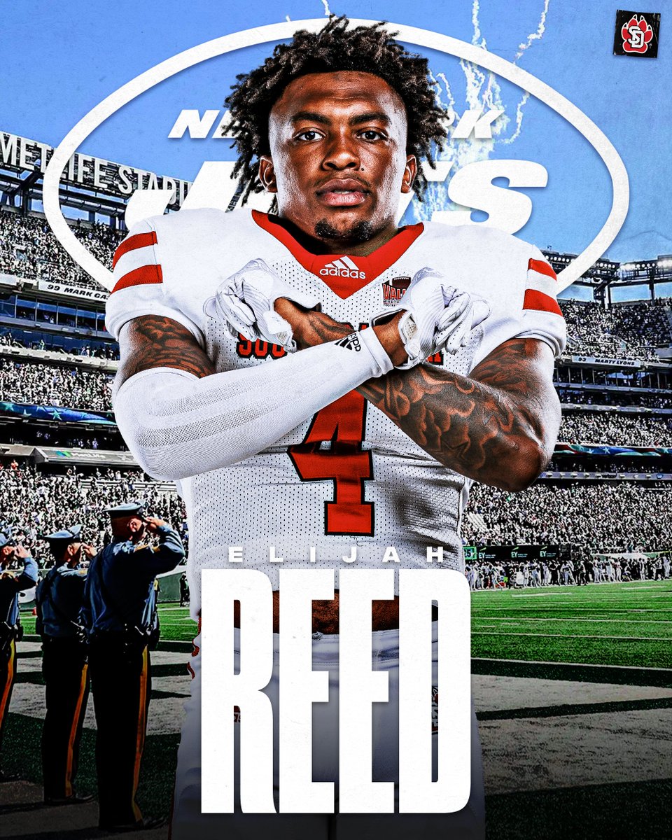 SDCoyotesFB's tweet photo. #⃣4⃣ to the Big Apple!🍎

S Elijah Reed (@YaBoii_Ej) has earned a mini-camp invite from the @nyjets!

Congratulations Elijah, make some noise!😤

#WeAreSouthDakota x #ProYotes🐾 https://t.co/tCTV9yVEqZ