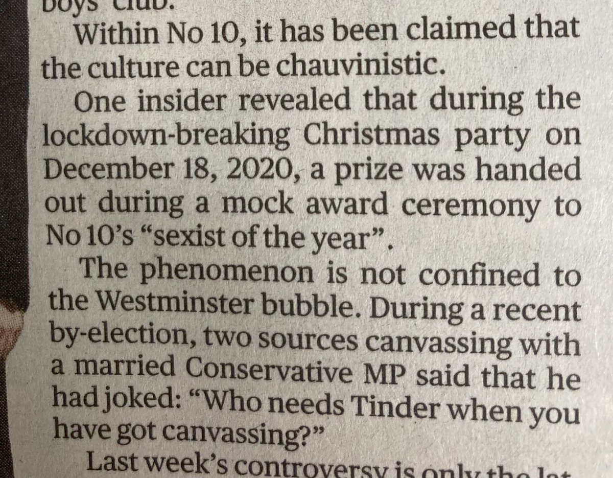 AngelaRayner's tweet photo. Today’s @TheSundayTimes reports  that a ‘Sexist of the Year’ award was given out at Boris Johnson’s lockdown-breaking Xmas bash🎄

🤷🏽‍♀️Who won it? What for?
🤷🏼‍♀️Who was nominated?
🤷🏻‍♀️Whose idea was this?
🤷🏾‍♀️How was it allowed to happen?

This PM’s Downing Street is rotten to the core🪱 https://t.co/msEHzY1esQ