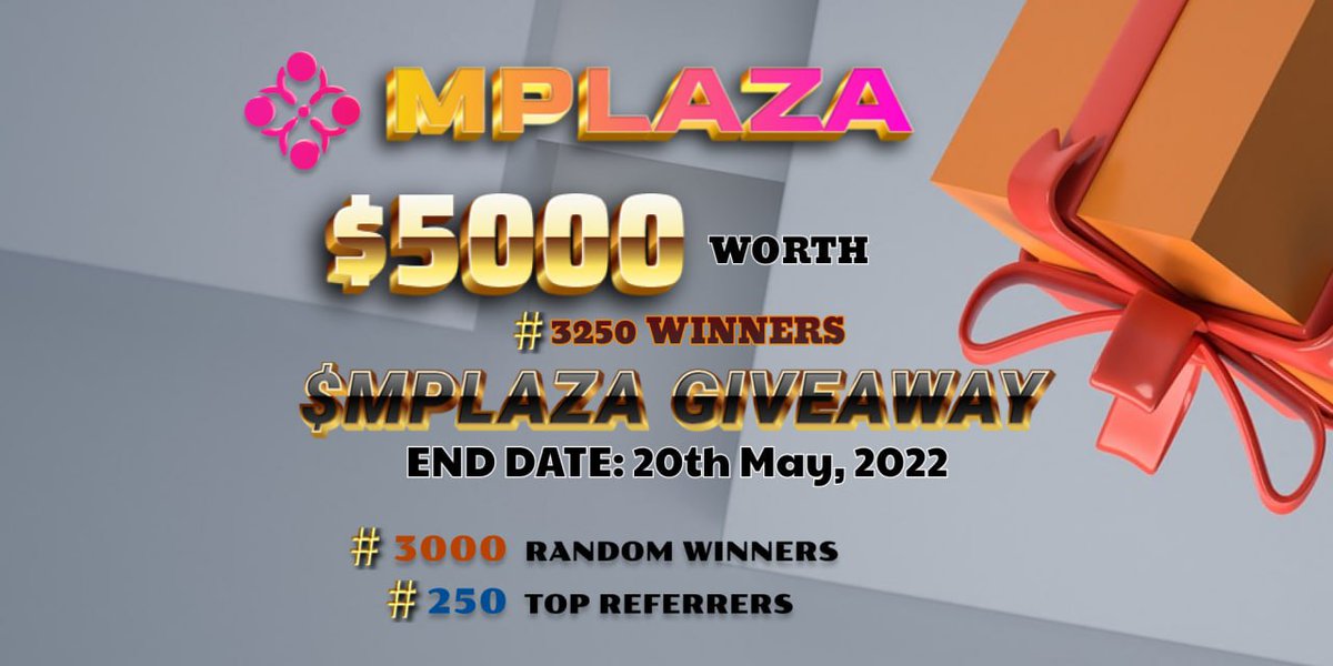 🚀 Airdrop: Mplaza
💰 Value: 2 Million $MPLAZA
👥 Referral: 4 Million $MPLAZA
📼 Audit: Audit Rate
🗞 News: Yahoo News, Yahoo Money, Yahoo life, Yahoo finance
📅 End Date: 20th May, 2022

Talk with the Telegram Bot
t.me/MplazaAirdropb…

#Airdrop #Crypto #Airdrops #giveaway