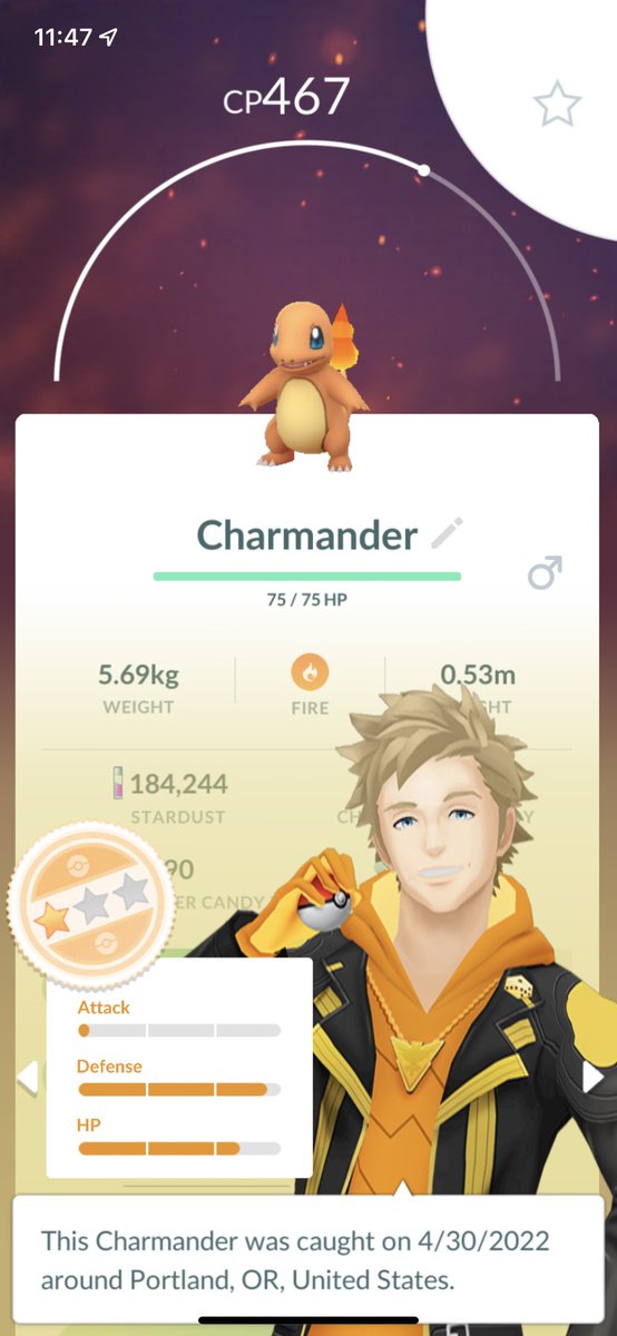 Dex2328's tweet photo. Catch of the Day #19 belongs to this Rank 29 Charmander! Might have to burn some Elite TMs but maybe worth it? #Battleleague #PokemonGO #Pokemon #PVP #100daysofcatches https://t.co/vWub0SFczH