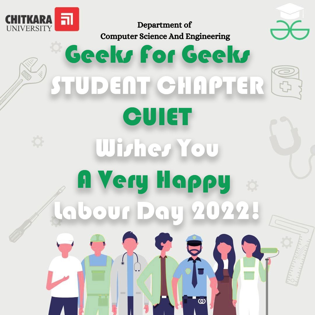 GFG_Cuiet's tweet photo. Happy to celebrate the spirit of hard work. 🔨🔧
#gfg #geeksforgeeks #cuiet #LabourDay #cuietU #chitkara https://t.co/WF1I8DTos8