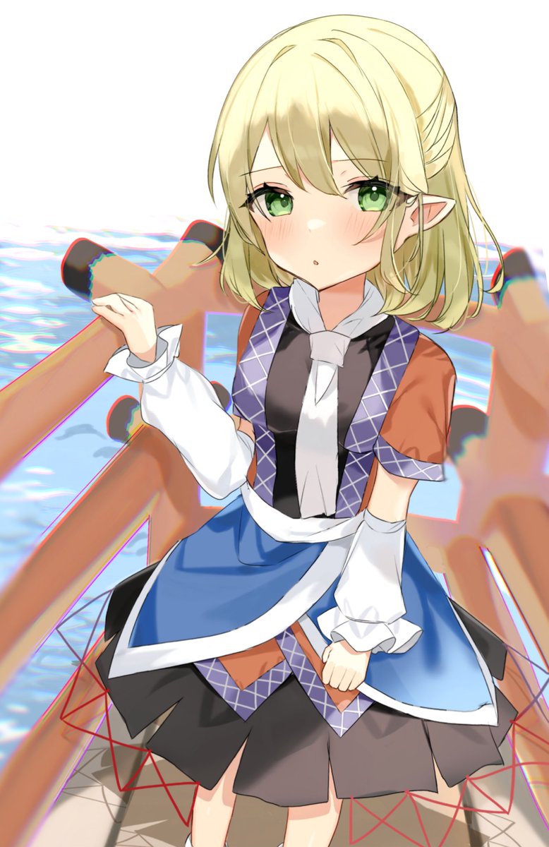 mizuhashi parsee 1girl solo blonde hair pointy ears green eyes bridge arm warmers  illustration images
