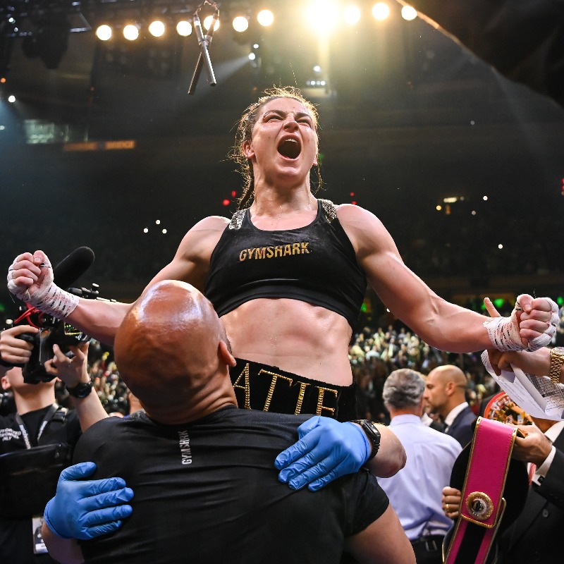 SkySportsNews's tweet photo. BREAKING! Katie Taylor defeats Amanda Serrano via split-decision to retain her WBC, WBA, IBF and WBO titles.