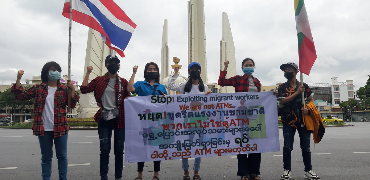thinzashunleiyi's tweet photo. May Day protests in #Thailand 🇹🇭 #MAYDAYรวมพลังคนทํางาน Stop Exploiting Migrant Workers. WE ARE NOT ATM.

I stand firm with workers around the world &amp; in #Myanmar. https://t.co/phl7srVTLJ