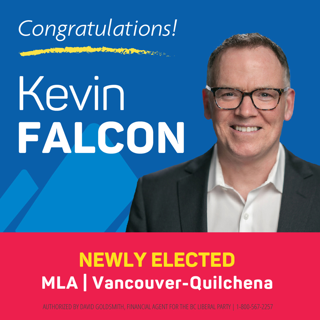 Congratulations Kevin Falcon, the newly elected MLA for Vancouver-Quilchena! #bcpoli