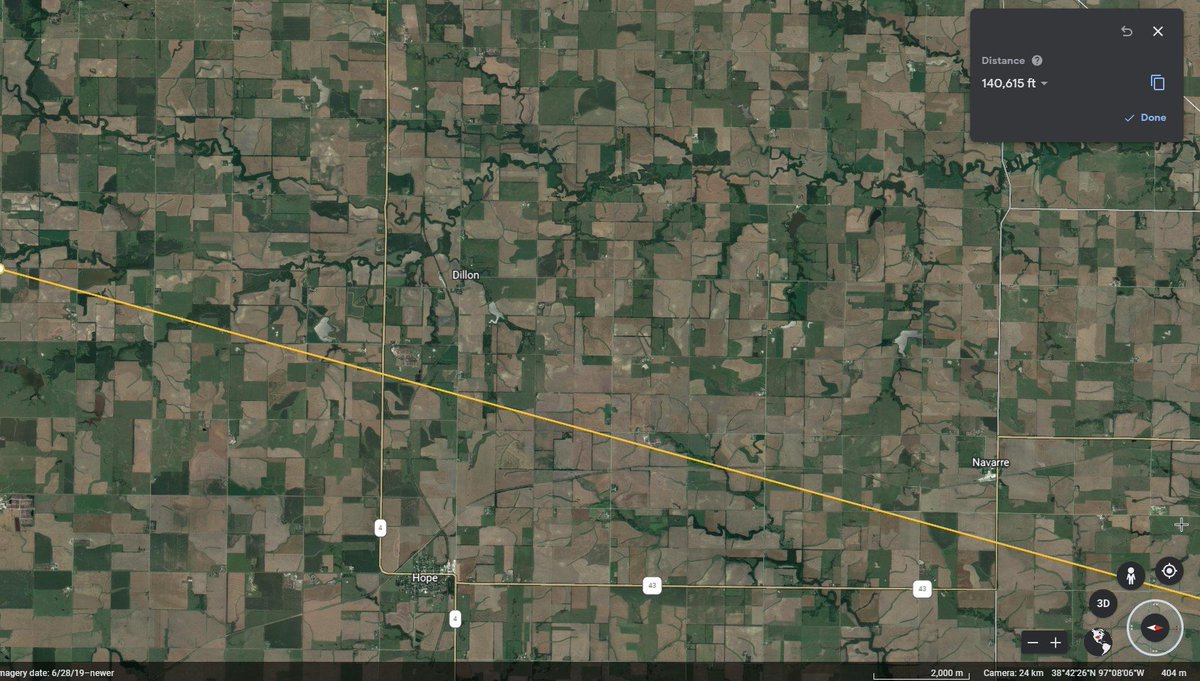 WengerJeffrey's tweet photo. I Drew Line From First 3 Miles South of Durham to the Next  4 miles North of Tampa to Chapman KS where I seen the Rotation Wall Cloud Move over from 3 Mile South Of Town This Should be the Path of the Tornado. #HopeKS #tornado #DickinsonCounty #StormPath @NWSTopeka @LisaTeachman https://t.co/TQgYL2QeGv