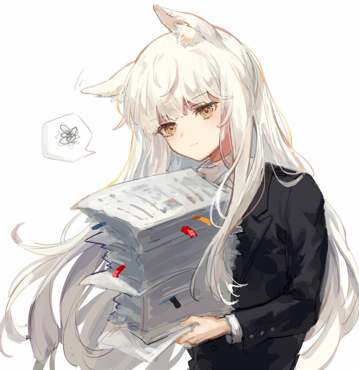 platinum (arknights) 1girl animal ears long hair solo white hair horse ears squiggle  illustration images