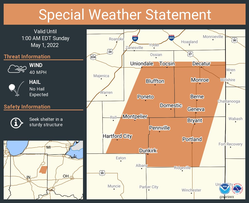 NWS Northern Indiana on Twitter "A special weather statement has been issued for Bluffton IN