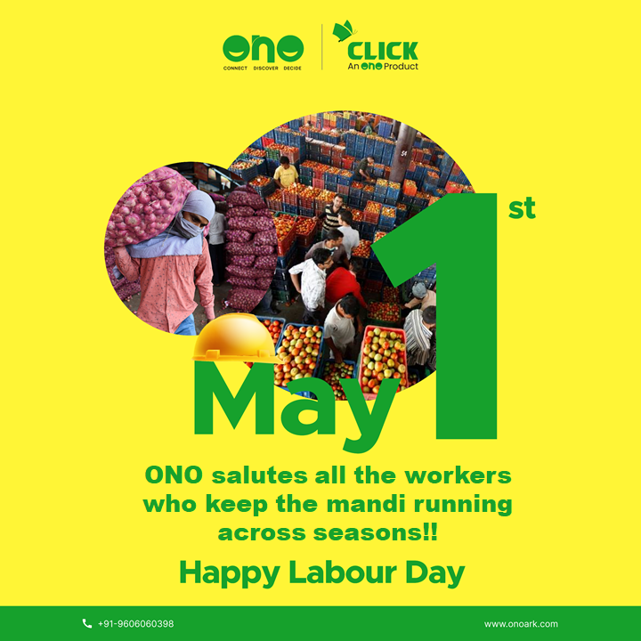 OnoArk's tweet photo. Ono salutes the labour force whose untiring efforts allow mandis to operate every hour of every day.
Happy Labour Day
#HappyLabourDay
#InternationalWorkersDay
#ONO #ONOCLICK #ONOCONNECT #CLICK #revolutionizingagriculture #agritech #vegetablemandi #commissionagents #traders https://t.co/vskuE6x1eE