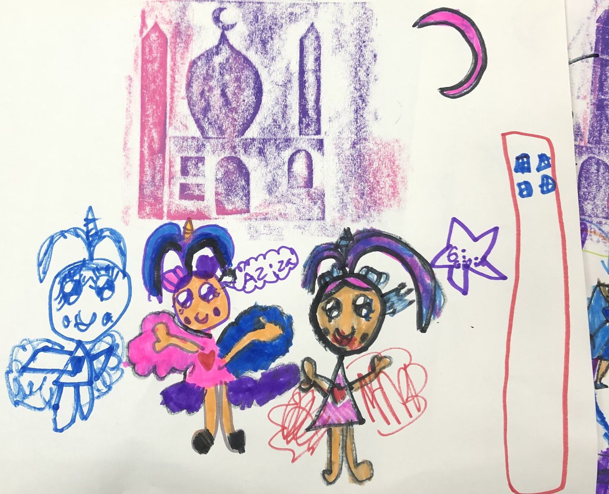 HimaV5's tweet photo. Warmest Hari Raya greetings from Kindi. Texture rubbings and line work in Art. We looked at festive images of the Ramadan markets that are back after a long hiatus of 3 years #isspride https://t.co/Y2rPWPQvIj