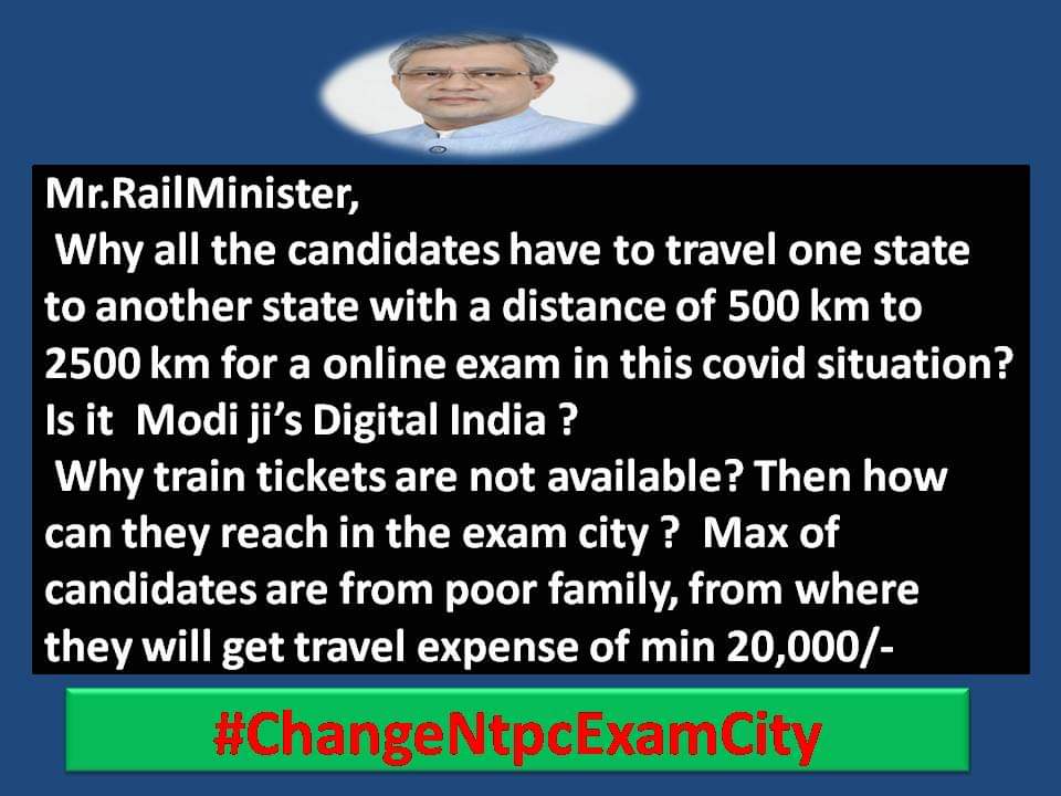 rumi18347002's tweet photo. #ChangeNtpcExamCity
#ChangeNtpcExamCity
@RRBKOLKATA @indianrailway__ @ASWINIK89826440 @PMOIndia @narendramodi_in @AmitShahOffice @RailMinIndia @EasternRailway https://t.co/i86ent9qEJ