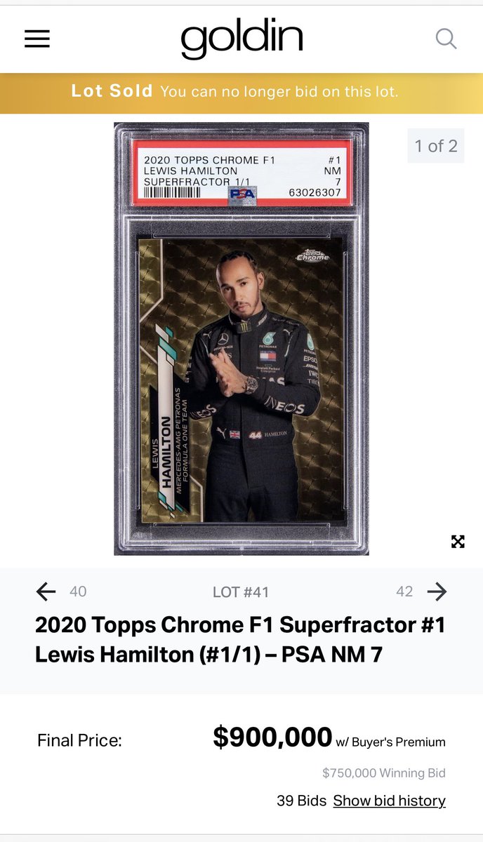 RT @tradercracks: The 2021 Topps Chrome F1 Lewis Hamilton Superfractor sold for $900,000. https://t.co/x9RAXzBiax