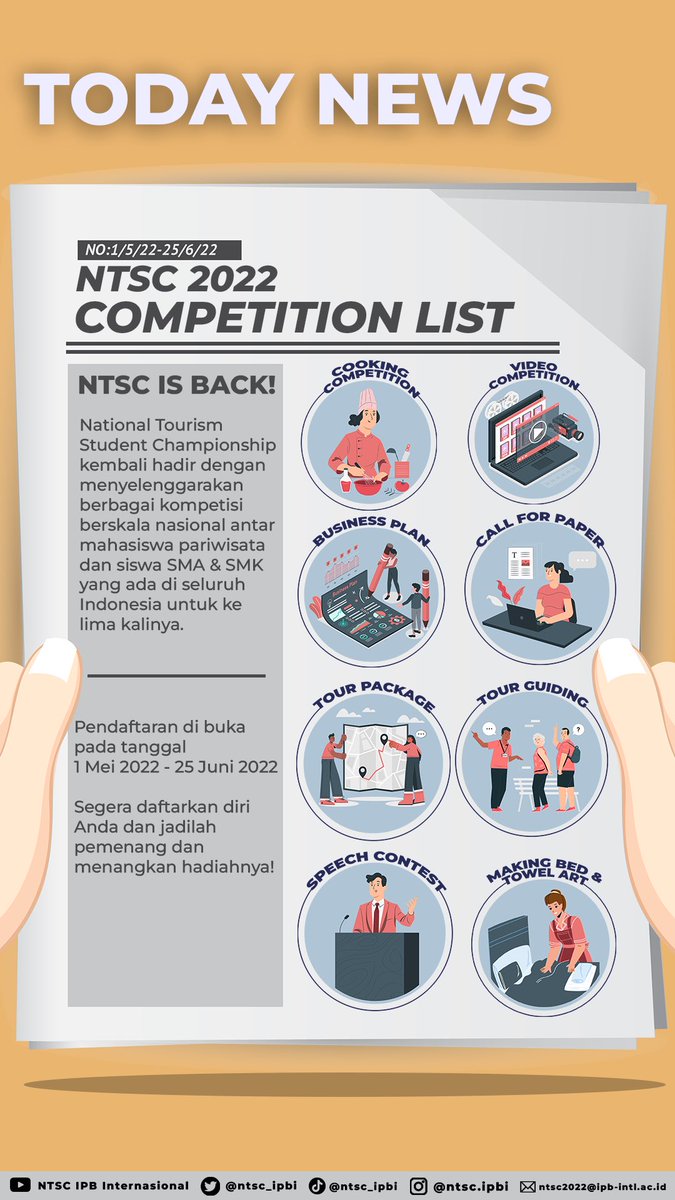 ntsc_ipbi's tweet photo. [IPBI INTERTIONAL VOCATIONAL AND ACADEMIC] PROUDLY PRESENT] 📢

🎇THE 5th NATIONAL TOURISM STUDENT CHAMPIONSHIP 2022 🎇
LETS JOIN US AND WIN THE MERCHANDISE, THROPHY, CERTIFICATE AND MILLION RUPIAH!!! 🎇🏆💰🎖️ https://t.co/FxU5OCmXK4