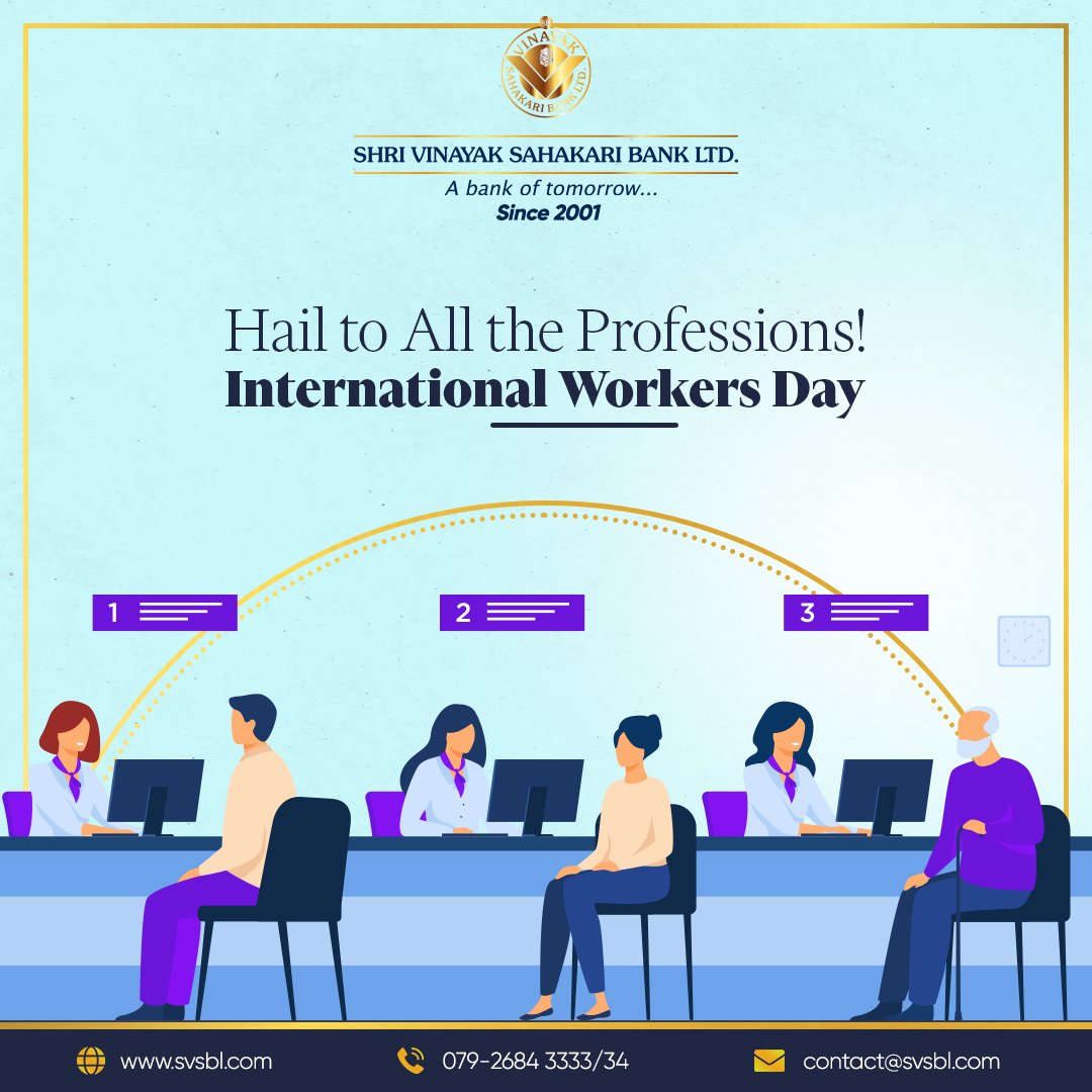 shrivinayakbank's tweet photo. Wishing you a very happy and blessed International Workers’ Day!
.
.
.
.
#shrivinayakbank #CooperativeBank #internationalworkersday #workersday #locker #safedeposit #depositlocker #payservices #vinayaksahakari #shrivinayaksahakari #savings #Ahmedabad #since2001 #loanservices https://t.co/PiexR0ENsy