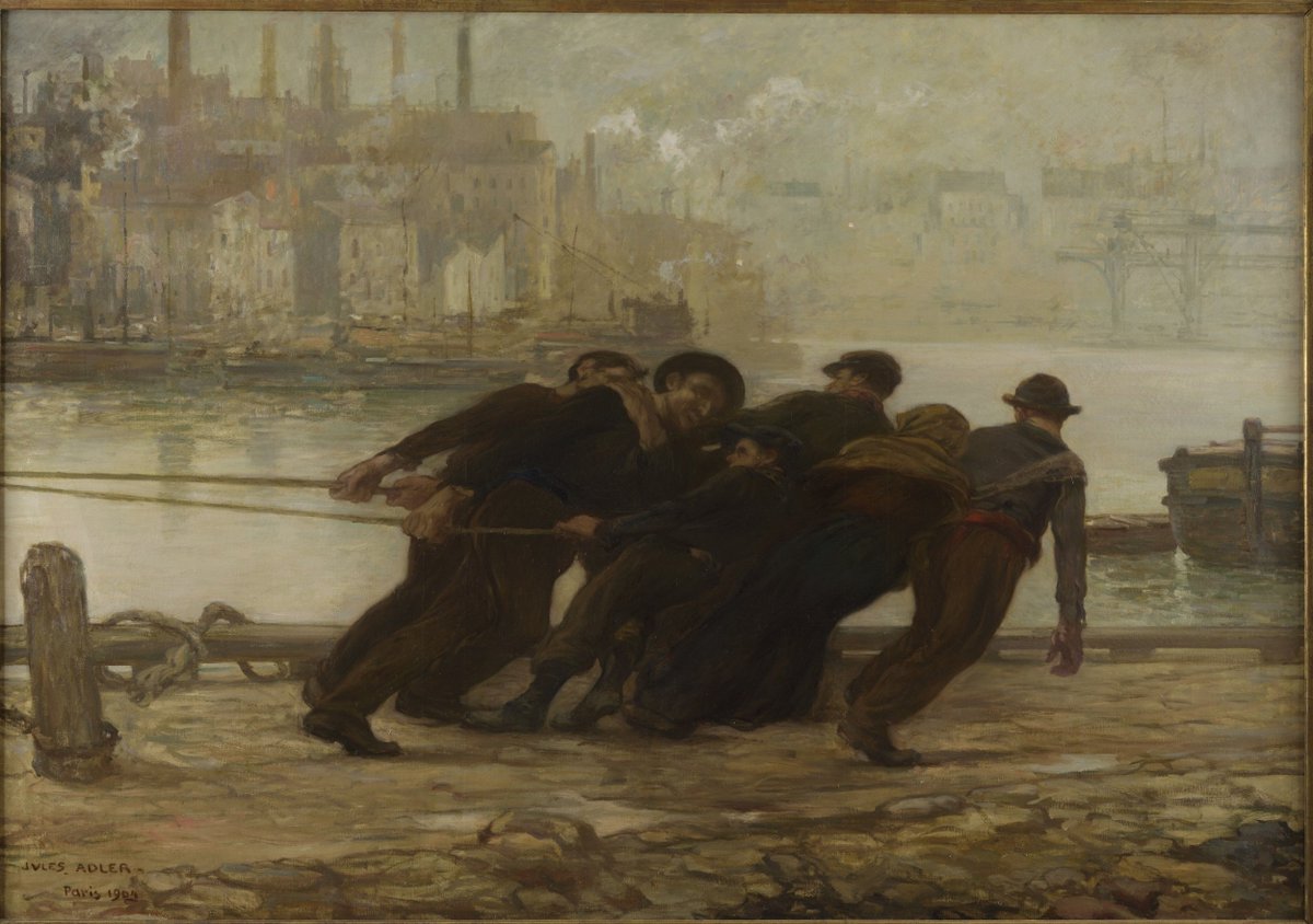 Para el día del trabajo conviene recordar a un pintor naturalista como Jules Adler y este tipo de obras 'Los remolcadores' (1904).