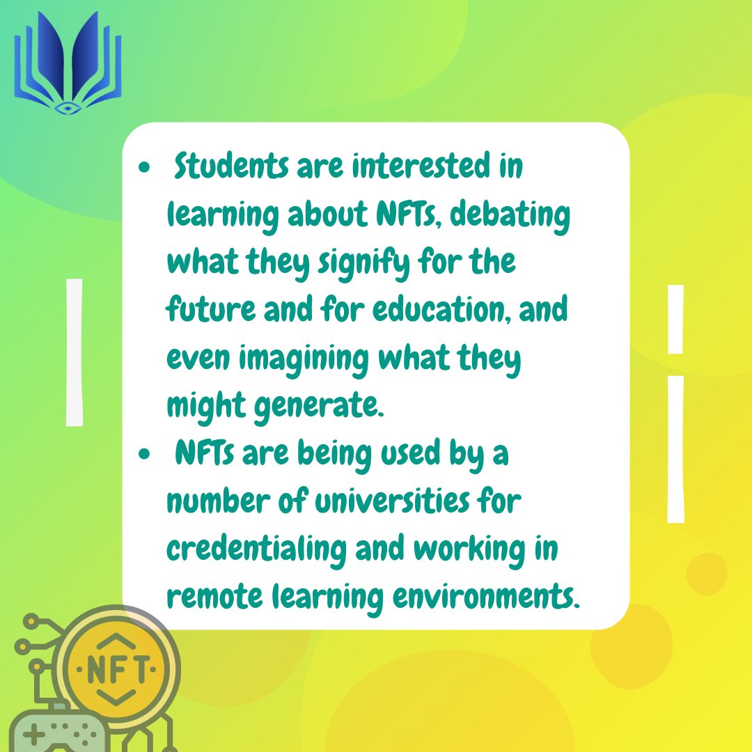 Edu_Checked's tweet photo. NFTs are basically unique identifiers that can cryptographically assign ownership. NFTs can be used to easily access blockchain, a form of online storage which if used simultaneously can disrupt the education sector!

#NFTs #edtech #checkedit #educhecked #future  #education https://t.co/ozwsykdu5o