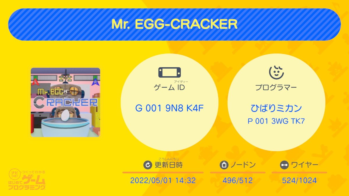 hibari_mikan's tweet image. 「タマゴ割りロボットくん（Mr.EGG-CRACKER）」を投稿いたしました！
卵を割る、本当にそれだけのゲームですｗ 日本語版・English Ver.の2つがありあますが、ゲーム内容はどちらも同じです✋

スコアアタックタグは、「#eggcracker」で受け付け中です！

#はじめてゲームプログラミング