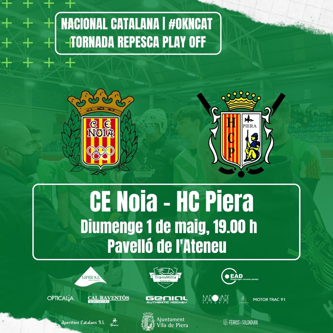 [PRIMER EQUIP]

🔥 Dia de partit / #MatchDay
🏆 #OKNCat | Tornada Repesca
⏰ 19.00 h
🔴 <a href="/cenoia/">CE Noia Freixenet</a>
🟢 <a href="/HCPiera/">Hoquei Club Piera</a>
🏟️ Pavelló de l'Ateneu 
🤳 Twitter HC Piera

#SomhiPiera🇳🇬 #OKNCatM #VamosconTudo🔥