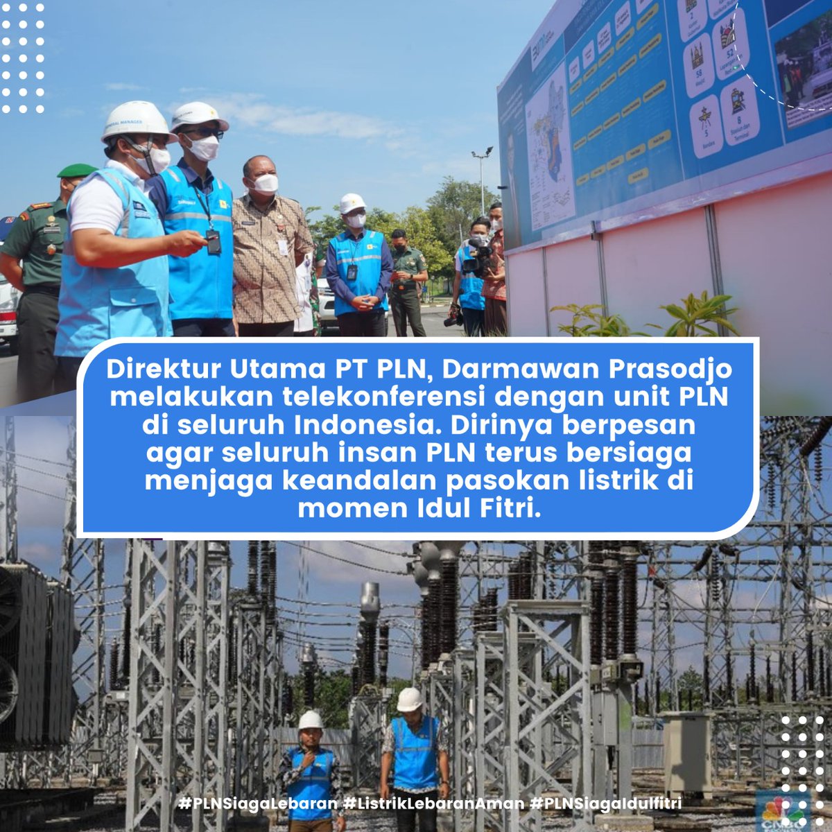 Tak Segan2 Pak Dirut Terjun Langsung ke Lapangan guna Memastikan Kesiapan listrik di seluruh Indonesia.
#PLNSiagaLebaran
#ListrikLebaranAman
PLN Siaga Idul Fitri