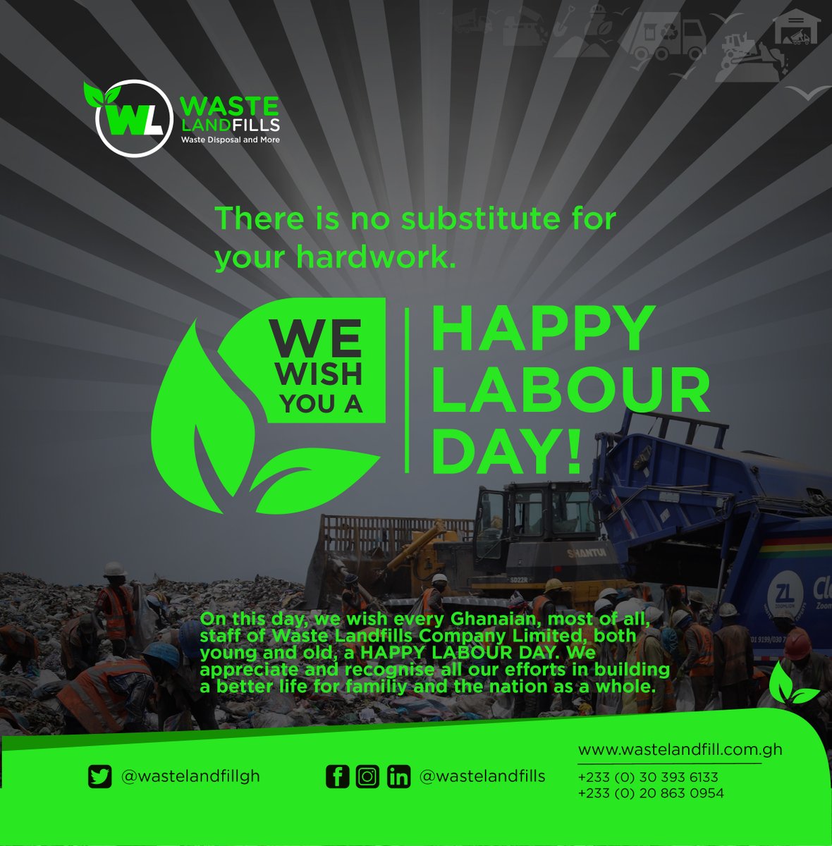 Wastelandfillgh's tweet photo. Wishing all workers across the globe, especially staff of Waste Landfills Company, a happy Labour Day!
#LaborDay #Laborday https://t.co/Wt8SfwzVuq