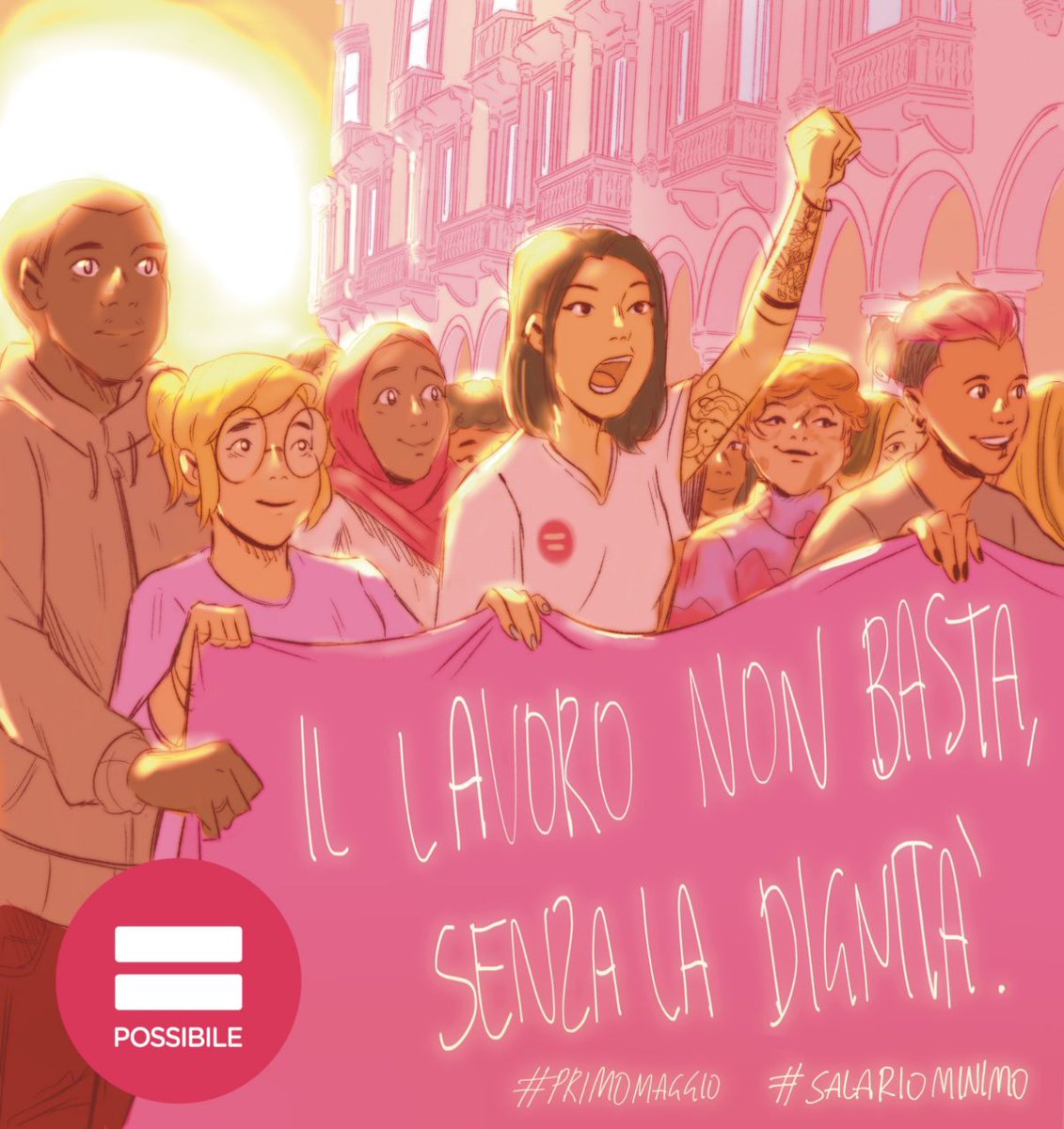PossibileIt's tweet photo. Buon #PrimoMaggio a tutte le lavoratrici, ai lavoratori, a chi un lavoro non lo ha. Dedicato alla sicurezza, ai più giovani, a una giusta retribuzione.

Il #lavoro non basta, senza la dignità.

(Firma per il #salariominimo su https://t.co/z4hvWaceHJ)

#1maggio #festadeilavoratori https://t.co/C8jCulcTkP