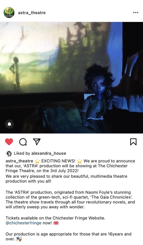 ⭐️ EXCITING NEWS! ⭐️ We are proud to announce that our, ‘ASTRA’ production will be showing at The Chichester Fringe Theatre, on the 3rd July 2022! 
We are very pleased to share our beautiful, multimedia theatre production with you all! 
#chichesterfringe22 #chifringe22 #astra