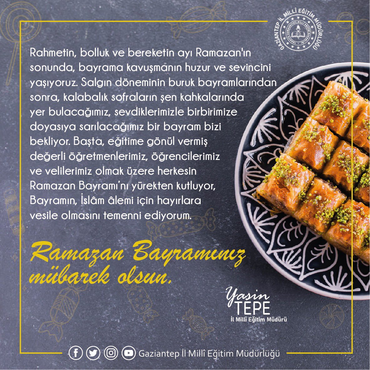 Salgın döneminin buruk bayramlarından sonra, kalabalık sofraların şen kahkalarında yer bulacağımız, sevdiklerimizle birbirimize doyasıya sarılacağımız bir bayram olması temennisiyle, Tüm İslam âleminin mübarek Ramazan Bayramı'nı kutluyorum.

#RamazanBayramı