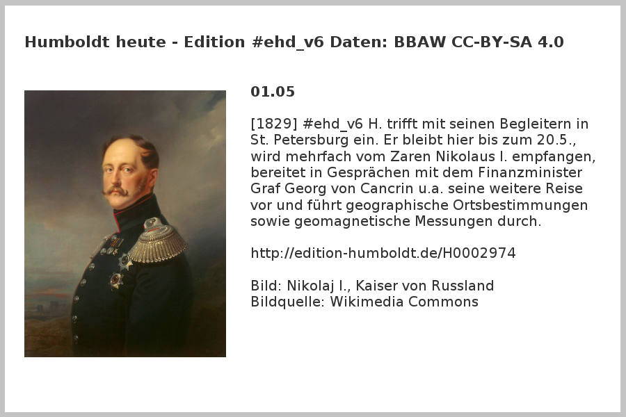 AvHChrono's tweet photo. [1829] #ehd_v6 H. trifft mit seinen Begleitern in St. Petersburg ein. Er bleibt hier bis zum 20.5., wird mehrfach vom Zaren Nikolaus I. empfangen, bereitet in Gesprächen mit dem Finanzminister Graf Georg von Cancrin u.a. seine weitere Reise vor und führt  https://t.co/IMqG0Qd6Ln https://t.co/jCX7Cd4uvt