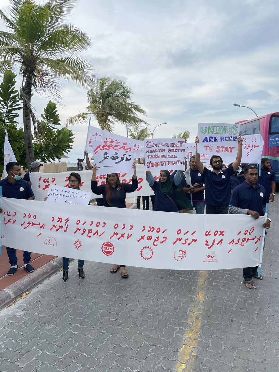 mtucMV's tweet photo. MayDay 2022 Rally organised by the National worker’s unions @MaldivesHPU @ilo @pilcmv @TAMaldives @TEAMmaldives @port_union @SolidarityCntr just began from Rasfannu Beach. https://t.co/90VwfmHKBw