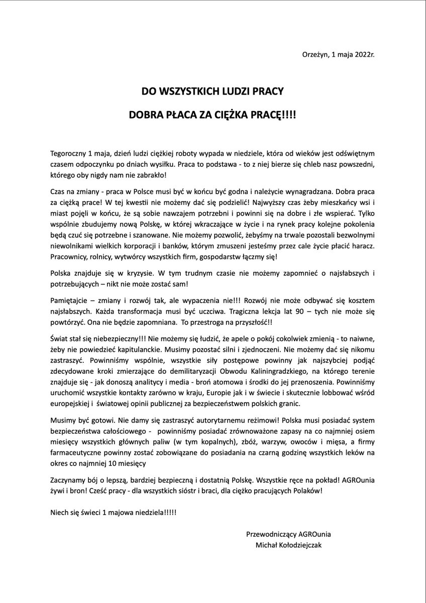 EKOlodziejczak_'s tweet photo. Niech się święci 1 majowa niedziela! 

Cześć pracy dla wszystkich sióstr i braci, dla ciężko pracujących Polaków!

@AGROunia_ żywi i broni! 
#1maja https://t.co/t0KnWeqqcd