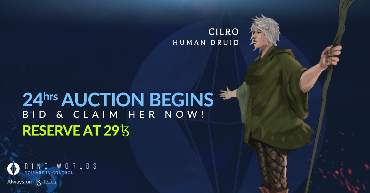 NFTRingWorlds's tweet photo. Cilro, the Human Druid is up! Place your bids! Reserve at 29xtz on @kalamint_io here:
https://t.co/R7XHbML8Gm

In 24hrs someone will win this beautiful druid and adventure into the wonderful world of #RingWorlds

#tezos #cleanNFT #tez #XTZ https://t.co/hDjRBACfc4
