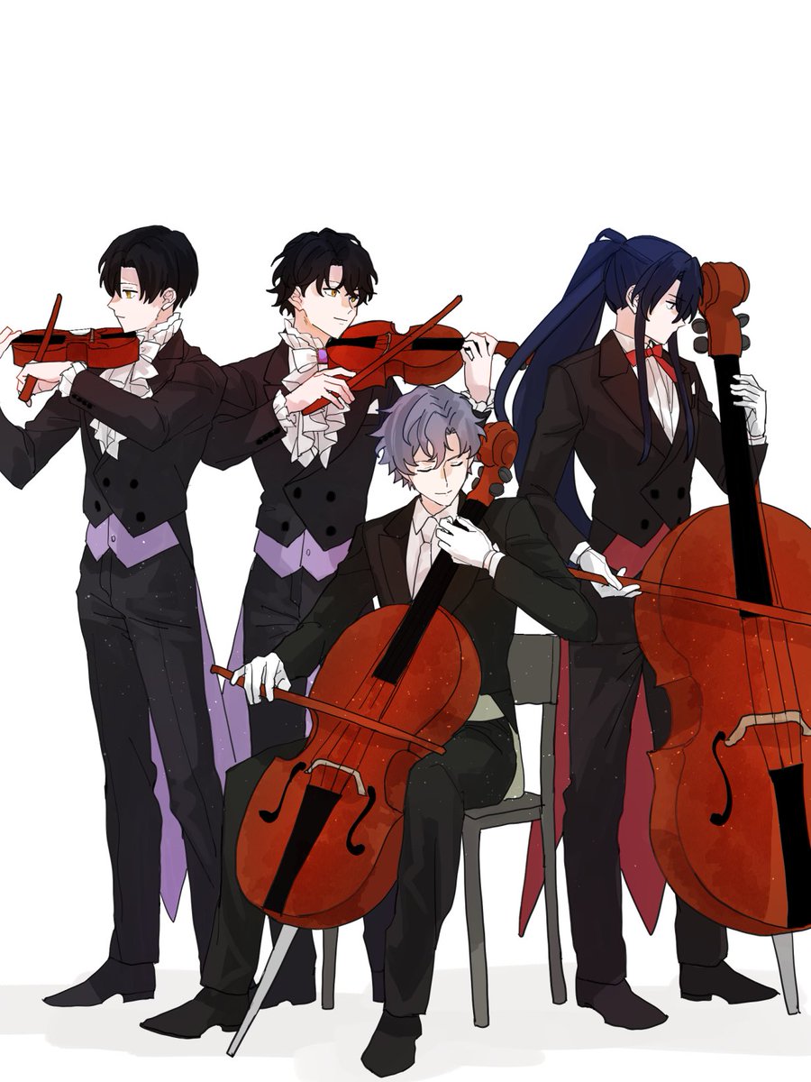 catxmata's tweet photo. 楽しくなってきて描いた🥄北師弟弦楽器隊🎻楽器はめちゃくちゃ適当です…… https://t.co/yaQciaU8Qa