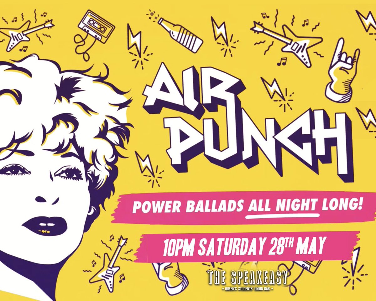 ✊ We’re back in @TheSpeakeasyNI on Bank Holiday Sat 28th May for a night of non-stop POWER BALLADS! 🎸 An extra sprinkling of Queen too for those at the SSE Arena gig that night, you know where to go after… 🔗 Tix on sale NOW from airpunch.glistrr.com