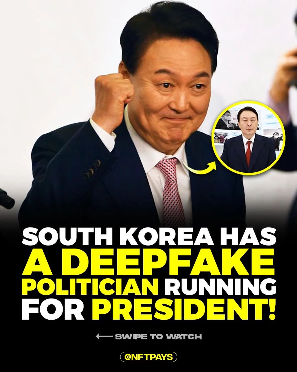 Dax_Metaverse's tweet photo. The future is now! 🤯 The South Koreans just elected an AI DeepFake to become the President of South Korea!⁣
------------------⁣⁣⁣⁣⁣⁣⁣⁣⁣⁣⁣⁣⁣⁣⁣⁣⁣⁣⁣⁣⁣⁣⁣⁣⁣⁣⁣
Do you want to learn about NFTs? Hit that follow button! ⬇️ 👍🏽
.
Follow me🤑@dax_metaverse
.
#nft https://t.co/d0j8x3Jf5z