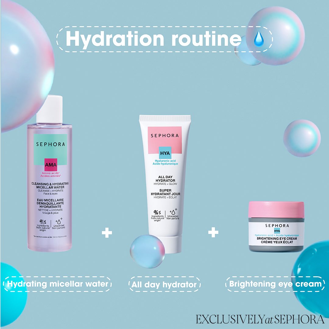 Hydration is your skin’s best friend! Build your hydration routine with @sephoracolllection 💙Hydrating Micellar Water 💙All Day Hydrator 💙Brightening Eye Cream MRP ₹ 950 onwards Exclusively available at all Sephora India stores and online at sephora.nnnow.com.