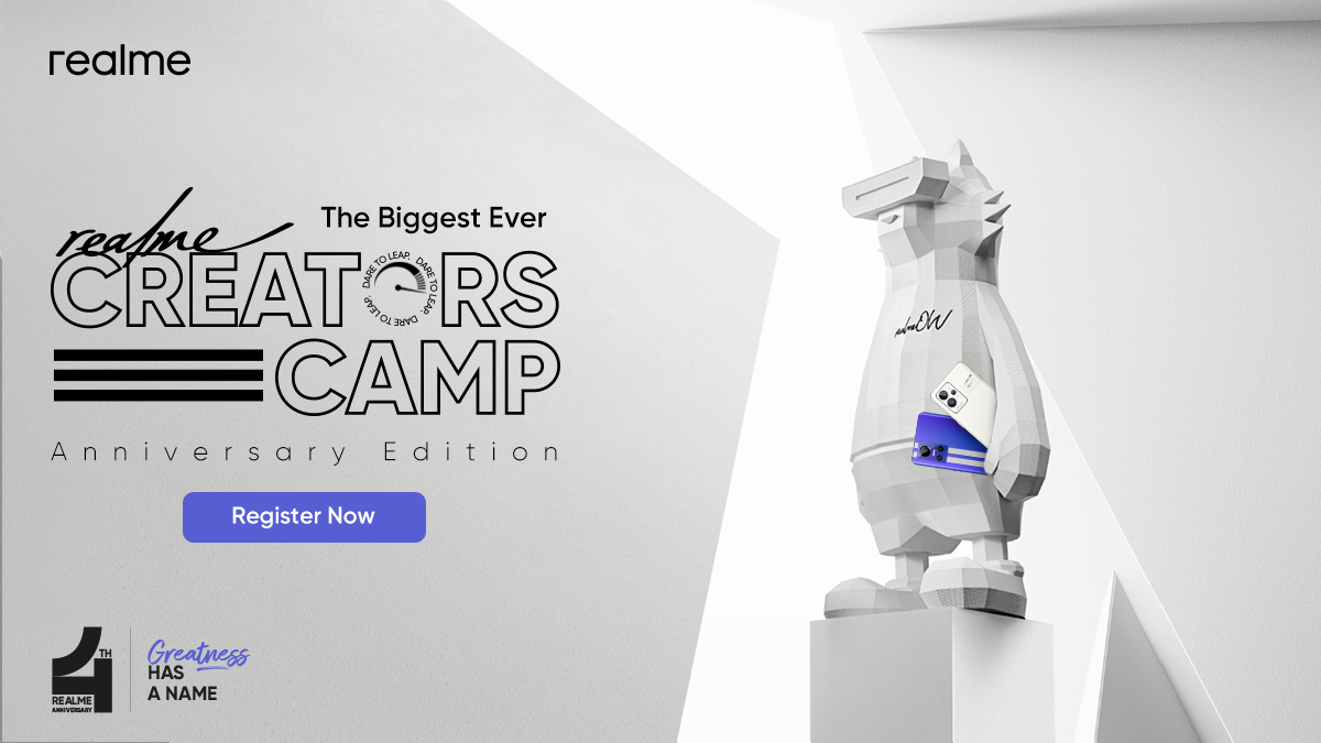 realmeIndia's tweet photo. Gear up for The Biggest Ever #realmeCreatorsCamp, Anniversary Edition; infused with the excitement and greatness of the best in the game! #GreatnessHasAName 

Loads of rewards to win, Register Now! ⚡

#GreaterThanYouSee #NEOSpeedAwakens

Register Now: https://t.co/uvQKF2urwT https://t.co/Peaoy2tLTc