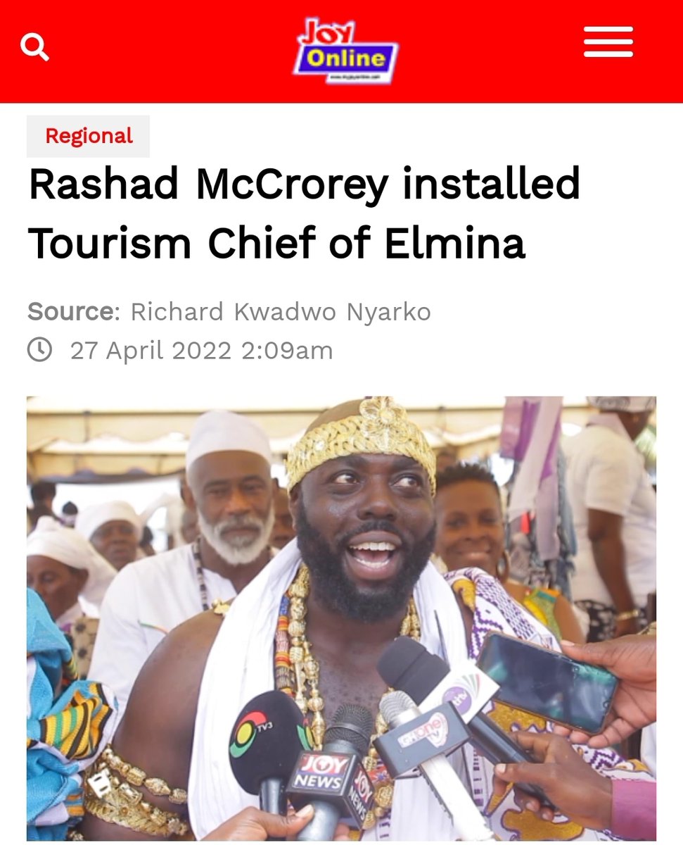 Rashad_McCrorey's tweet photo. Black-American @Rashad_McCrorey crowned first ever Chief of Tourism in Ghana! Thank you @JoyNewsOnTV for the feature! https://t.co/oOxNraCKE3 https://t.co/HJuiEDDSmf