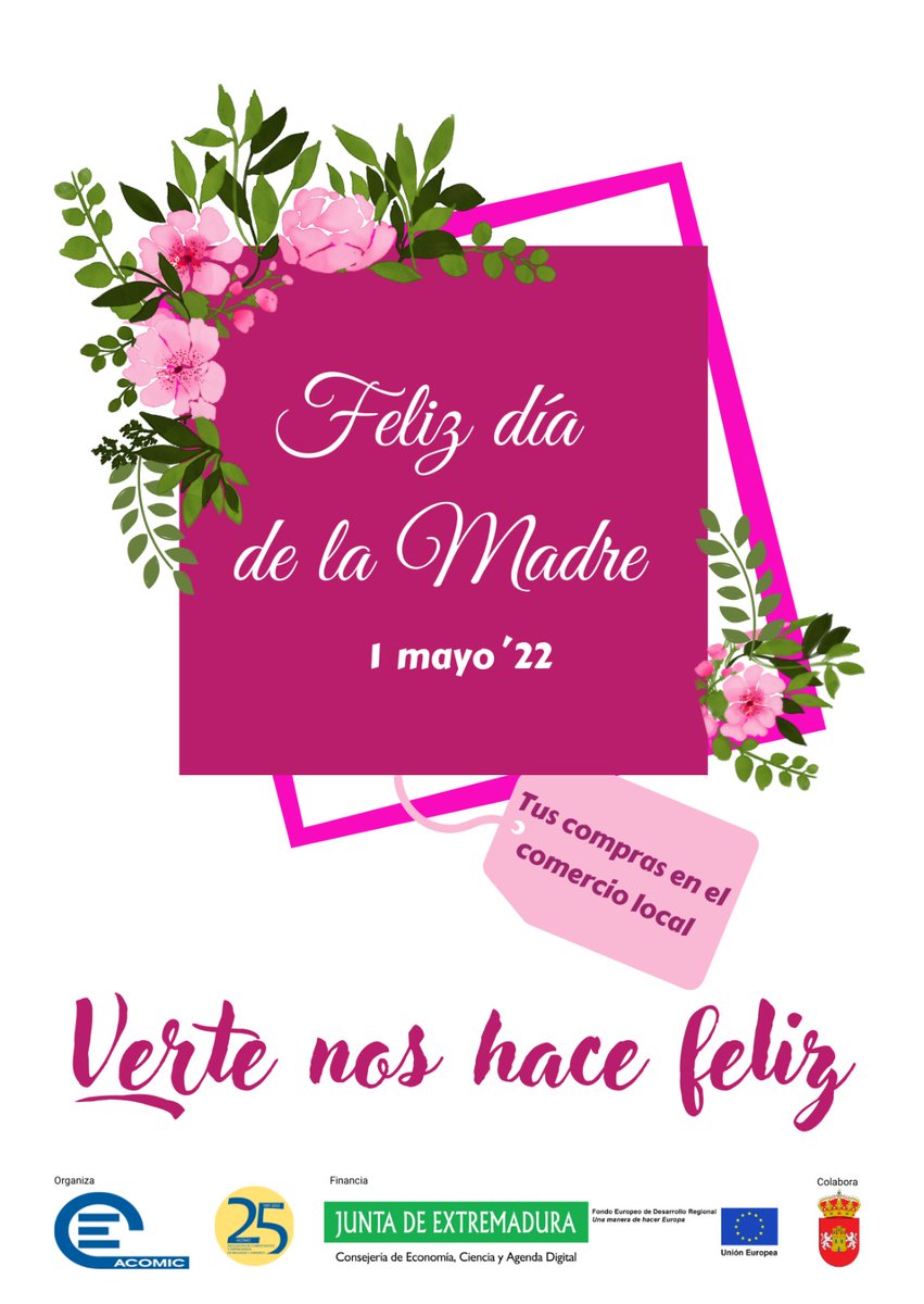 AcomicM's tweet photo. Los Comerciantes y Empresarios de Miajadas y Comarca te deseamos Feliz "#Día de la #Madre"
"Verte nos hace feliz"

#DisfrutaDeTuDía #Comercios #Empresas #Miajadas #Asociacicionismo #Acomic https://t.co/tFmFCgUWuV