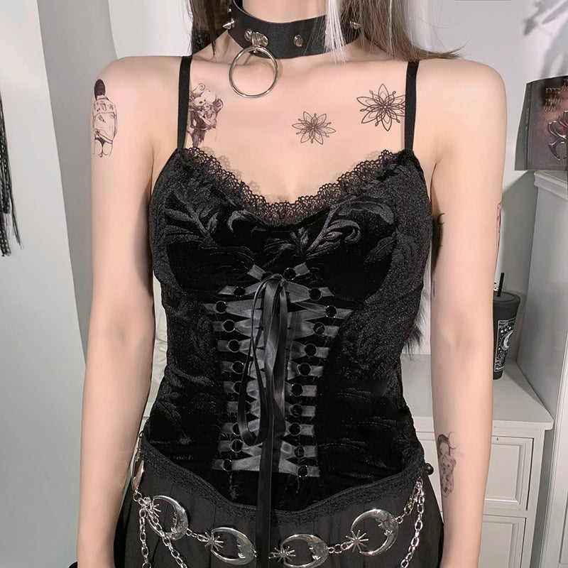 Women's Goth Punk Velvet Lace Black Camis Top  
 
Shop Here  👉👉 bit.ly/3F7L9wz 

#youngsavageclothing #altgirl #punkgirl #gothgirl #grungeaesthetic #streetwear